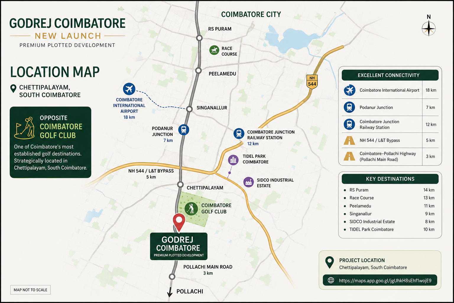 Godrej Plots Coimbatore location map near Chettipalayam and Coimbatore Golf Club